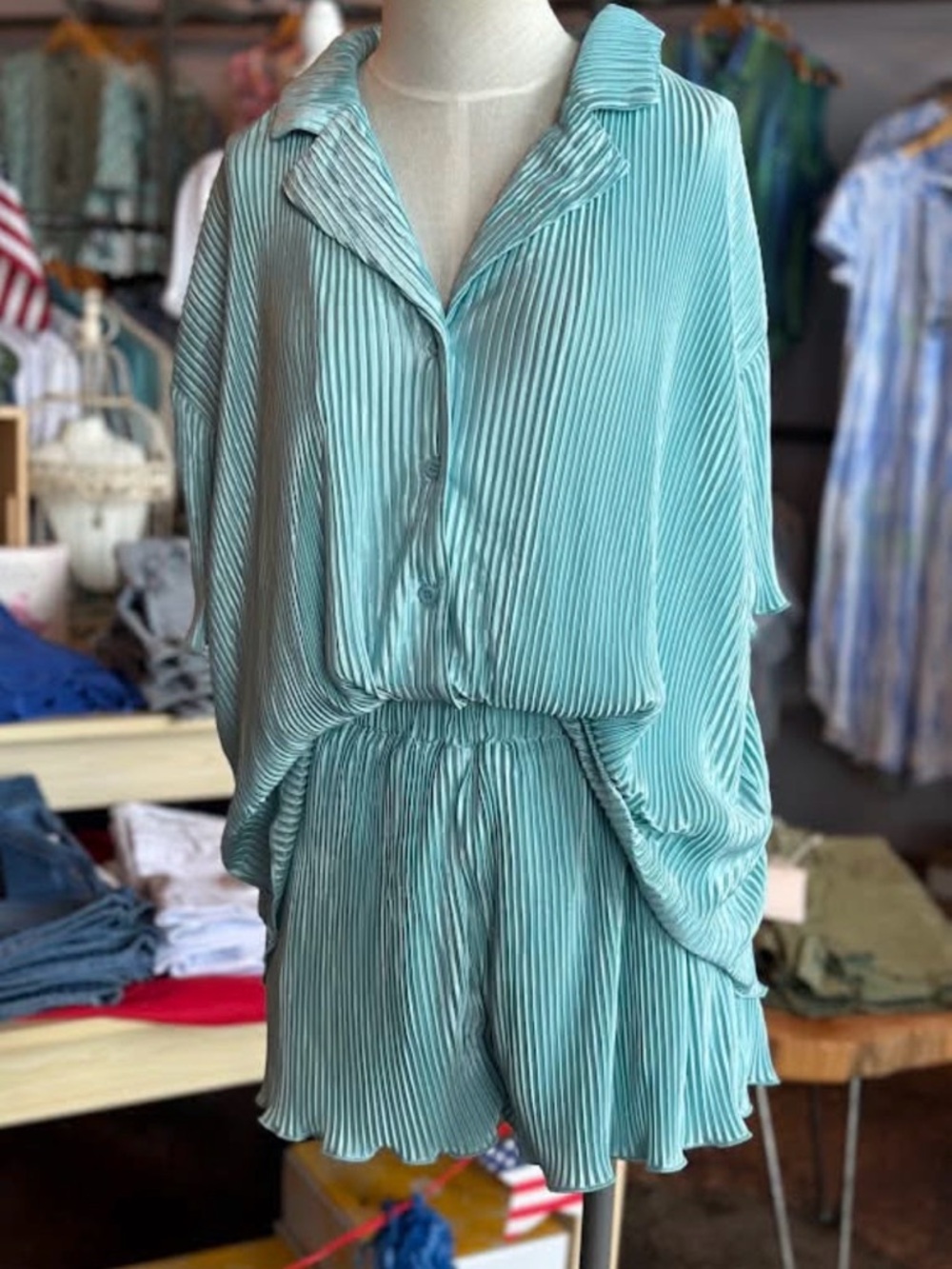 BiBi Shimmery Pleated Two-Piece Set